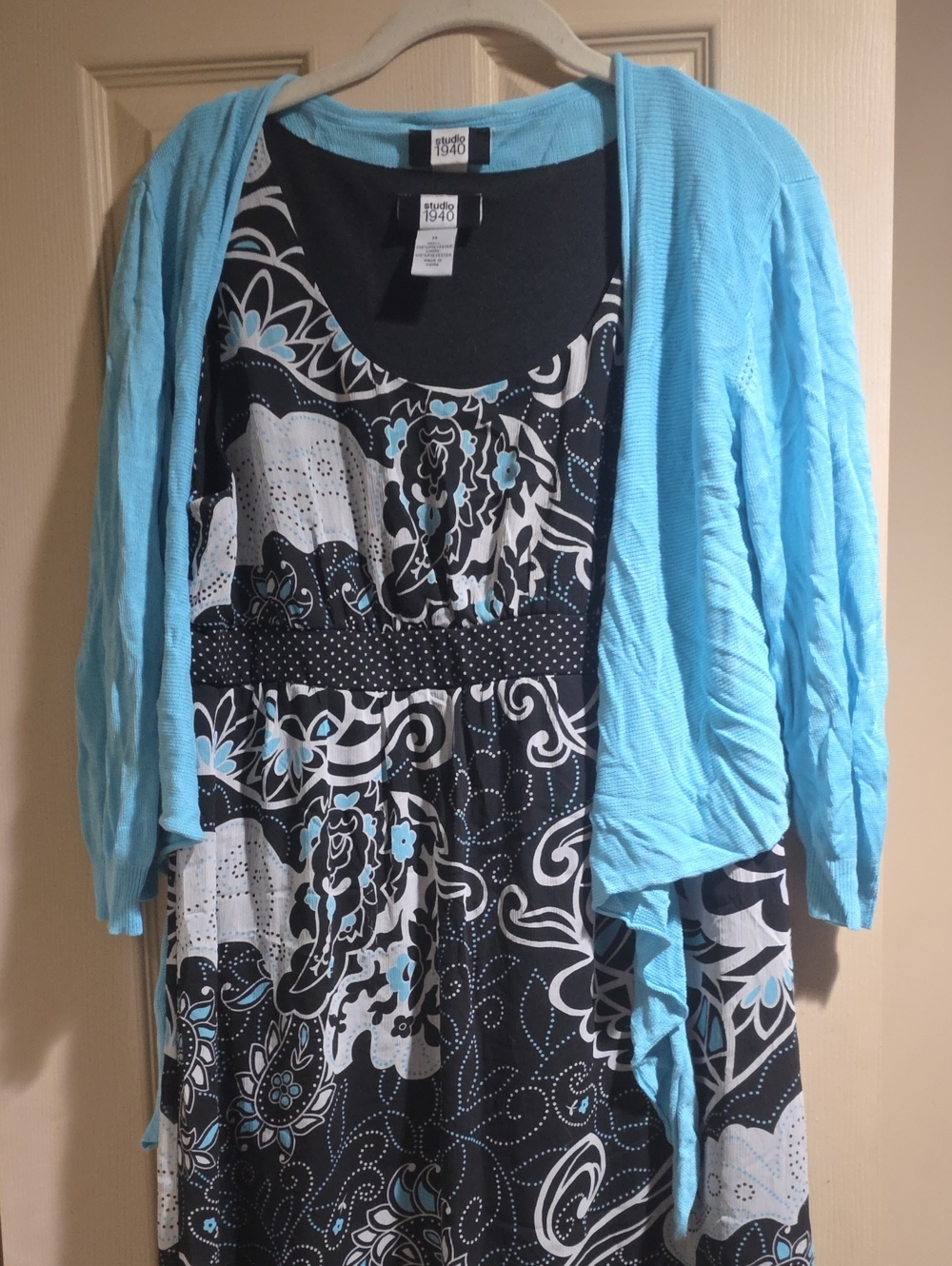 Studio Floral Black Dress with Aqua Accents
